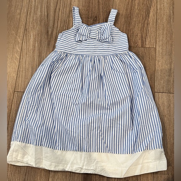 Janie and Jack Girls 6 Blue and White Striped Bow Summer Dress - Picture 2 of 7